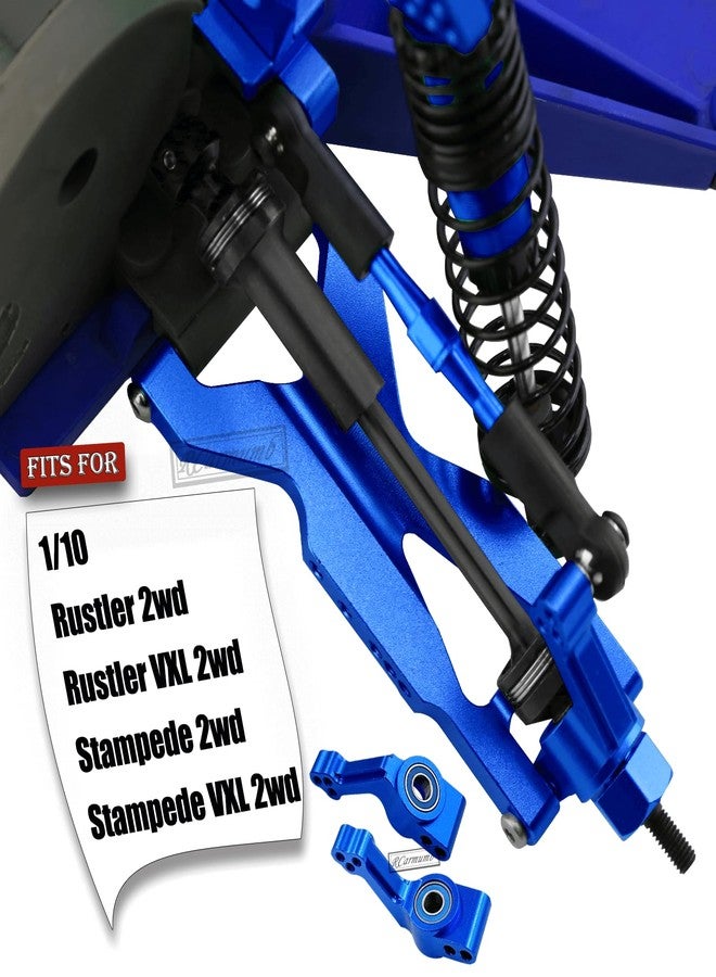 Rcarmumb RC Upgrades Part for 1/10 Rustler Stampede 2wd (VXL),Alloy Steering Blocks Caster Blocks C-Hubs Stub Axle Carriers,Suspension Arm,Shock Tower,Turnbuckles Link,Steering Bellcranks,Navy Blue - Image 2